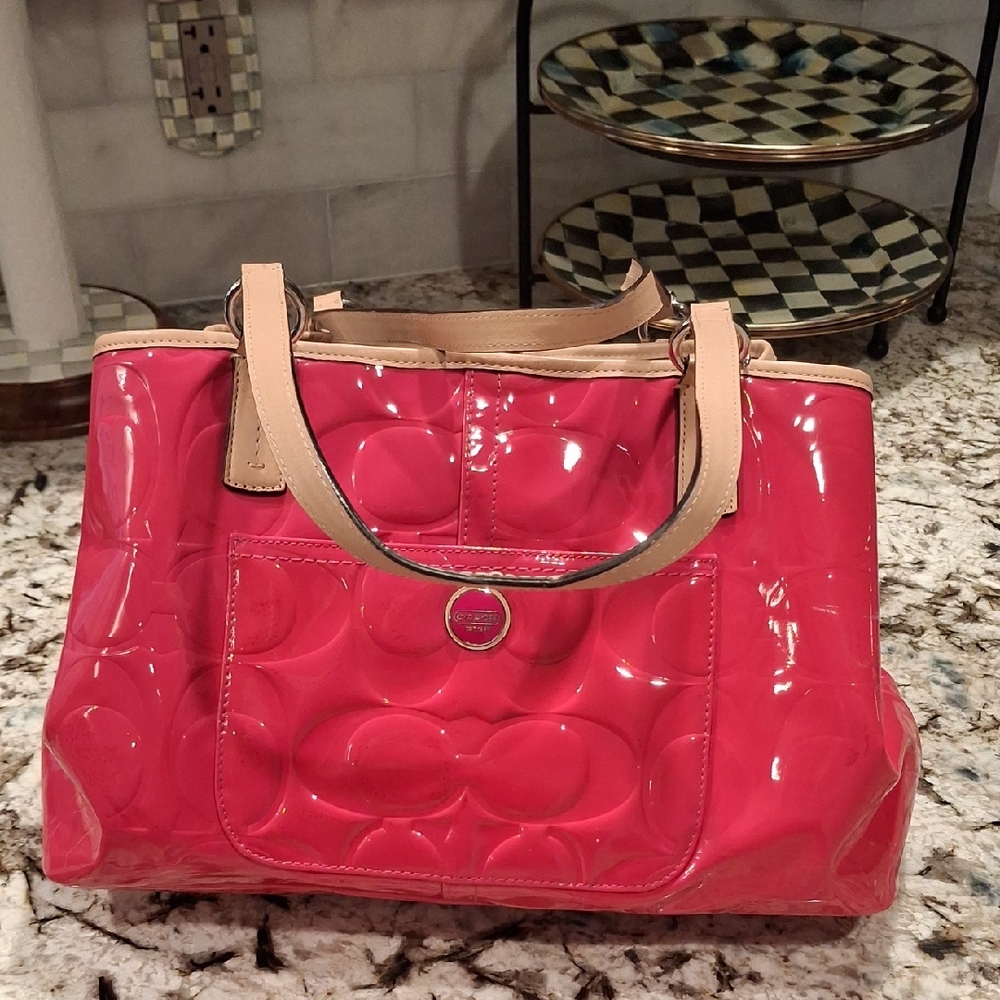 Coach Pink Patent Leather Tote Bag Darena